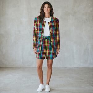 Vtg 80s Sandra Roth Ciaosport Women's Silk Blend Suit 8 Shorts Multicolored